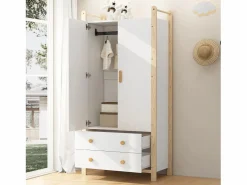 Merax Armario infantil - 90 x 45 x 180 cm - con 2 puertas + barra + 2 cajones - aglomerado -