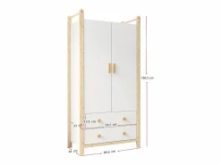 Merax Armario infantil - 90 x 45 x 180 cm - con 2 puertas + barra + 2 cajones - aglomerado -