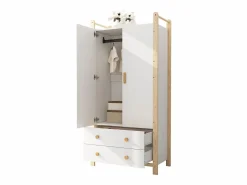 Merax Armario infantil - 90 x 45 x 180 cm - con 2 puertas + barra + 2 cajones - aglomerado -