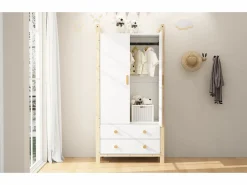 Merax Armario infantil - 90 x 45 x 180 cm - con 2 puertas + barra + 2 cajones - aglomerado -