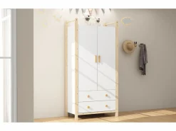 Merax Armario infantil - 90 x 45 x 180 cm - con 2 puertas + barra + 2 cajones - aglomerado -