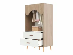 Clearance Armario infantil con 2 cajones y barra para colgar ropa, color natural y blanco, diseño abierto Muebles Niño