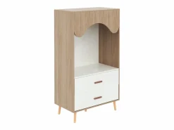 Clearance Armario infantil con 2 cajones y barra para colgar ropa, color natural y blanco, diseño abierto Muebles Niño