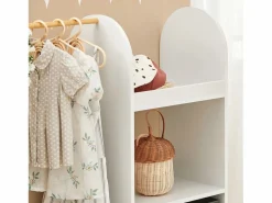 Outlet Sobuy Armario Infantil con 3 Ganchos, 1 Cesta y 1 Percha Mueble Organizador Juguetes y Ropa 97 x 35 x 108 cm KMB40-W ES Blanco