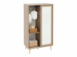 Online Hauss Spole Armario infantil con 2 puertas correderas y barra para colgar ropa, blanco y natural, 80 × 45,7 × 141,5 cm Color natural claro