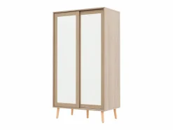 Online Hauss Spole Armario infantil con 2 puertas correderas y barra para colgar ropa, blanco y natural, 80 × 45,7 × 141,5 cm Color natural claro