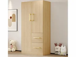Merax Armario infantil de 2 puertas con 2 cajones y compartimentos de almacenaje - 70 x 45 x 135 cm - madera - natural