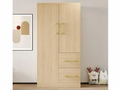 Merax Armario infantil de 2 puertas con 2 cajones y compartimentos de almacenaje - 70 x 45 x 135 cm - madera - natural