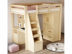 Merax Armario infantil de 2 puertas con 2 cajones y compartimentos de almacenaje - 70 x 45 x 135 cm - madera - natural