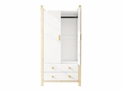 ModernLuxe Armario infantil 89.6x44x180.5 cm - 2 cajones y 2 puertas - 1 barra para colgar ropa - estructura de pino - + natural
