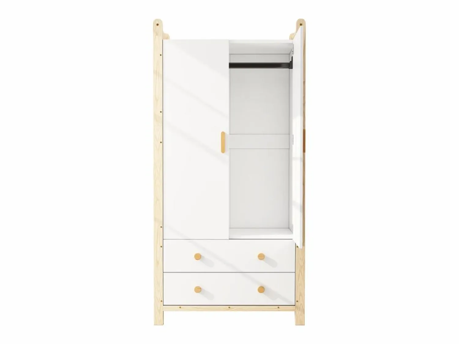 ModernLuxe Armario infantil 89.6x44x180.5 cm - 2 cajones y 2 puertas - 1 barra para colgar ropa - estructura de pino - + natural