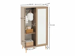 Outlet Armario infantil 80x46x141.5 cm - con barra para colgar ropa - 2 puertas correderas - patas de madera maciza - natural Muebles Niño
