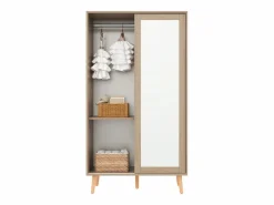 Outlet Armario infantil 80x46x141.5 cm - con barra para colgar ropa - 2 puertas correderas - patas de madera maciza - natural Muebles Niño