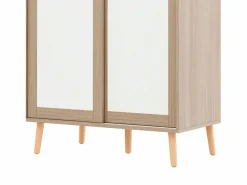 Outlet Armario infantil 80x46x141.5 cm - con barra para colgar ropa - 2 puertas correderas - patas de madera maciza - natural Muebles Niño
