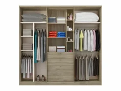 Online Vente-unique Armario ISAK - 4 puertas, espejo y cajones - L240cm - Roble Color natural claro