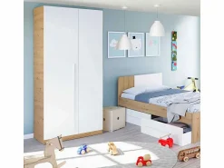 Clearance Armario juvenil Ambient - Roble Nodi y Blanco Artik Armario