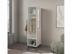 New TuHome Armario Kronospan en melamina , tres estantes , barra para colgar ropa y espejo incluido , , 160 cm X 40 cm X 48 cm Blanco