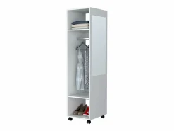 New TuHome Armario Kronospan en melamina , tres estantes , barra para colgar ropa y espejo incluido , , 160 cm X 40 cm X 48 cm Blanco