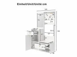 Best Merax Armario moderno - 105 x 38 x 180 cm - con espejo + ganchos ajustables + 1 puerta + 2 cajones + banco - aglomerado - Blanco