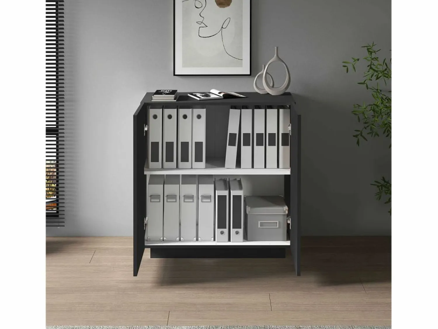 New Armario multiusos Easy con 2 puertas, color antracita mate, 79,20 x 38 x 86 cm Armario Oficina