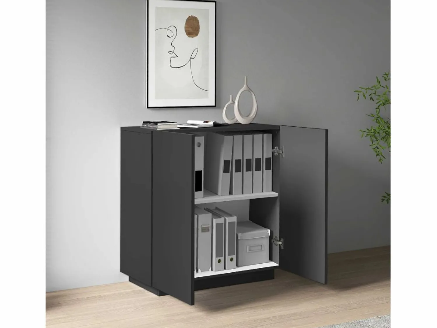 New Armario multiusos Easy con 2 puertas, color antracita mate, 79,20 x 38 x 86 cm Armario Oficina