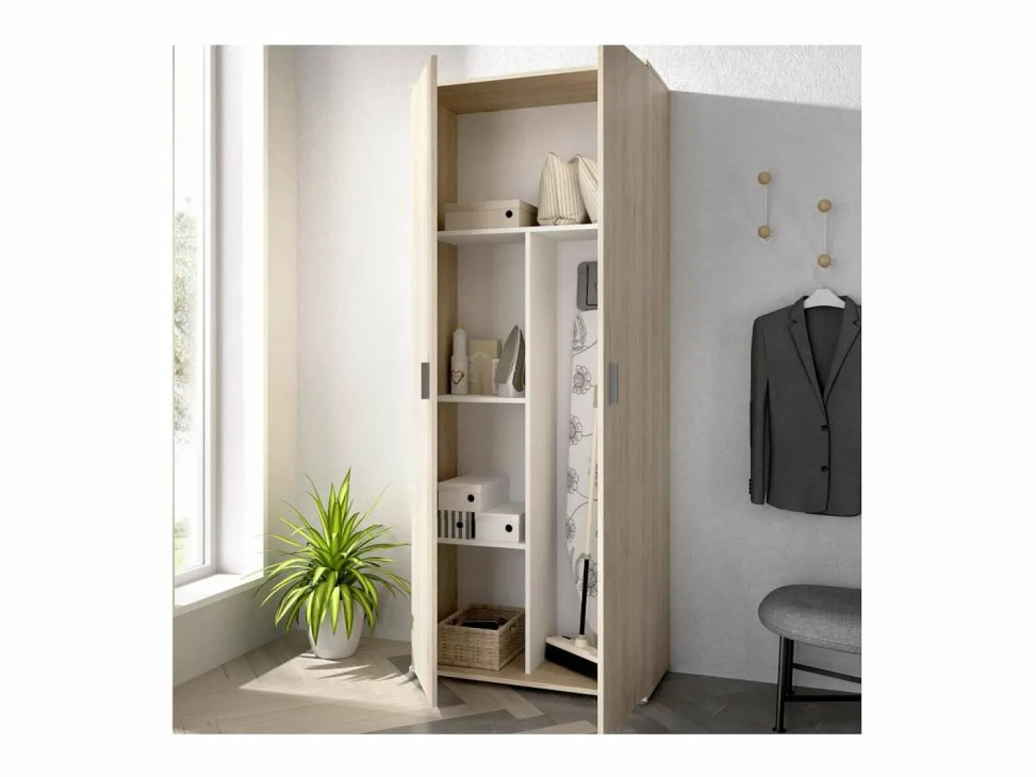 Armario multiusos en acabado Natural multiusos 2 puertas escobero 78 cm(ancho) 190 cm(altu