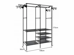 Hconfortxl Armario móvil 173x36x108 cm con 6 estantes, barra para colgar y 8 perchas laterales – ahorro de espacio