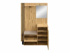 New Armario natural con 2 puertas, espejo, paragüero y banco zapatero, multifuncional 115 x 37 x 185 Armario De Entrada