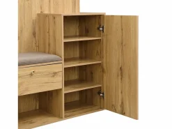 New Armario natural con 2 puertas, espejo, paragüero y banco zapatero, multifuncional 115 x 37 x 185 Armario De Entrada