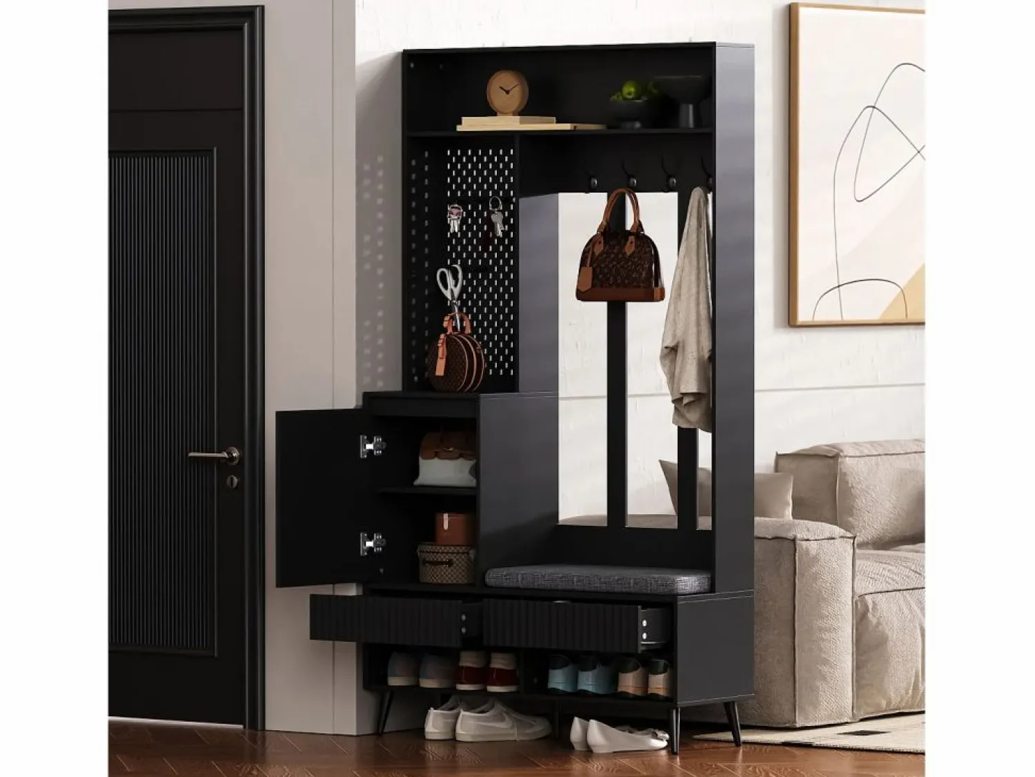 Hauss Spole Armario con 1 puerta, 2 cajones, 4 ganchos y 1 banco 100x35x180 cm