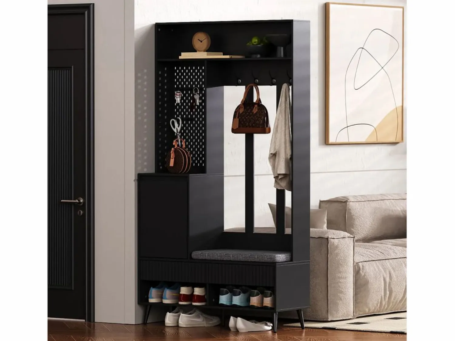 Hauss Spole Armario con 1 puerta, 2 cajones, 4 ganchos y 1 banco 100x35x180 cm