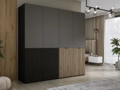 Online Armario: Negro Grafito / Roble Wotan, 200 x 200 x 51 cm Armario Abierto, Vestidor