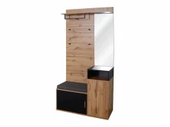 Hauss Spole Armario negro y madera con espejo, 2 puertas, banqueta y 4 ganchos 105x40x191,5cm