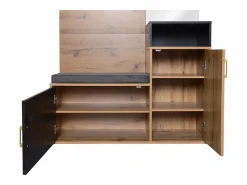 Hauss Spole Armario negro y madera con espejo, 2 puertas, banqueta y 4 ganchos 105x40x191,5cm