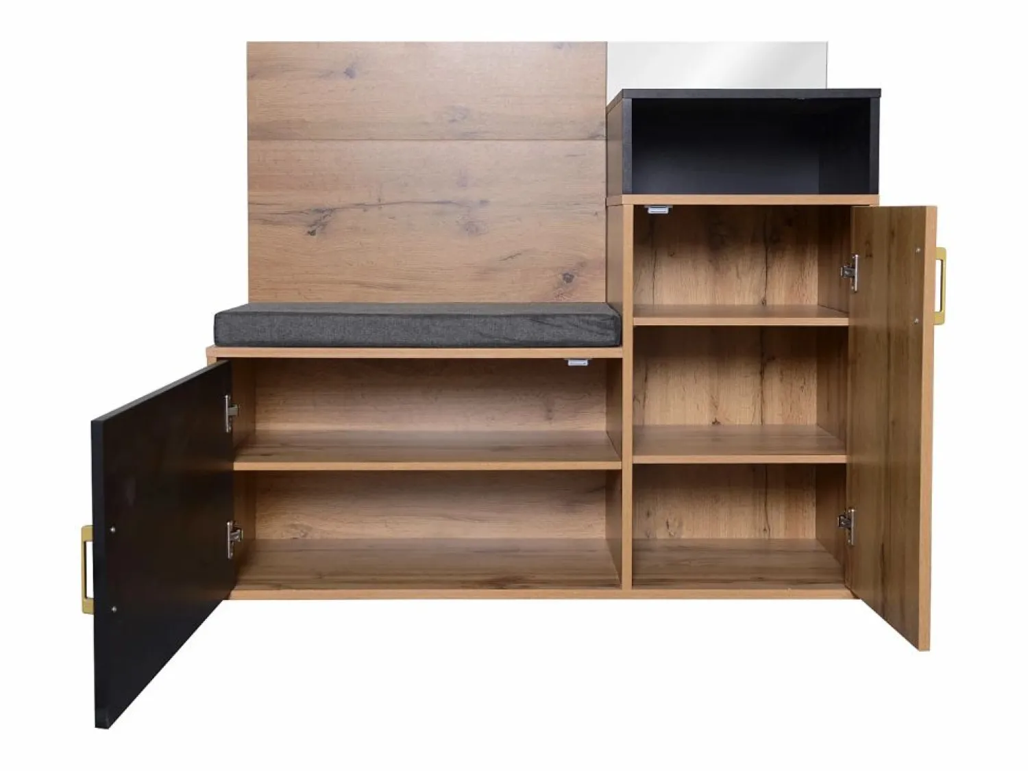 Hauss Spole Armario negro y madera con espejo, 2 puertas, banqueta y 4 ganchos 105x40x191,5cm