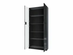 New Armario Oficina Logan V1, Mueble Archivador con 5 Compartimentos y 4 Puertas, mate/ de alto brillo (82 x 185 x 37 cm) Negro