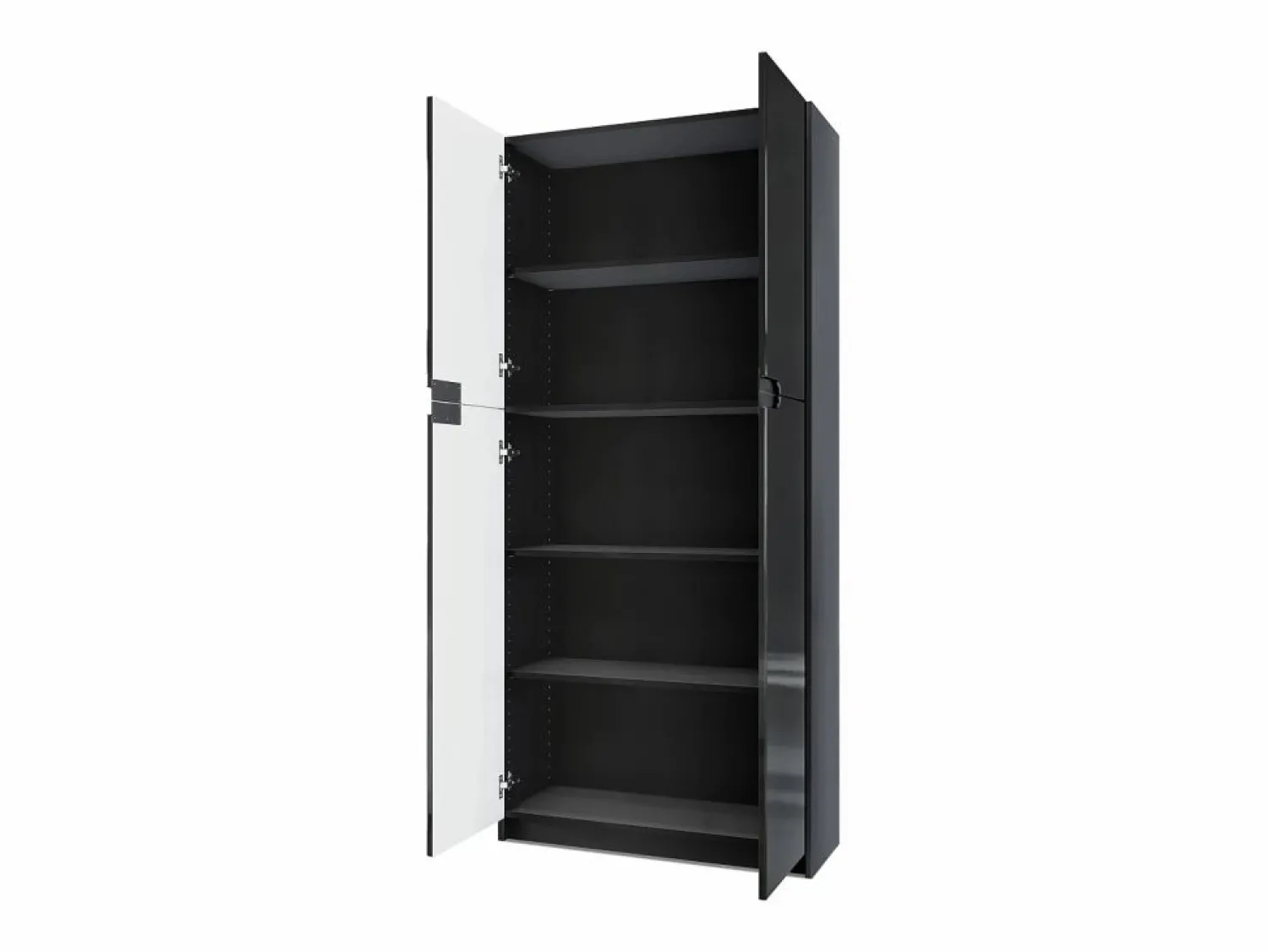 New Armario Oficina Logan V1, Mueble Archivador con 5 Compartimentos y 4 Puertas, mate/ de alto brillo (82 x 185 x 37 cm) Negro