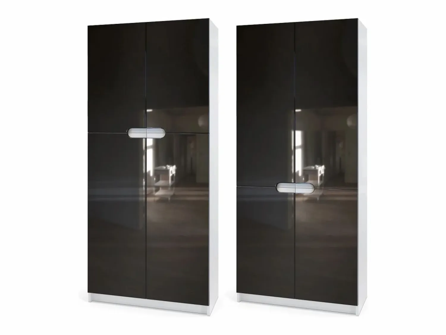 New Armario Oficina Logan V1, Mueble Archivador con 5 Compartimentos y 4 Puertas, mate/ de alto brillo (82 x 185 x 37 cm) Negro
