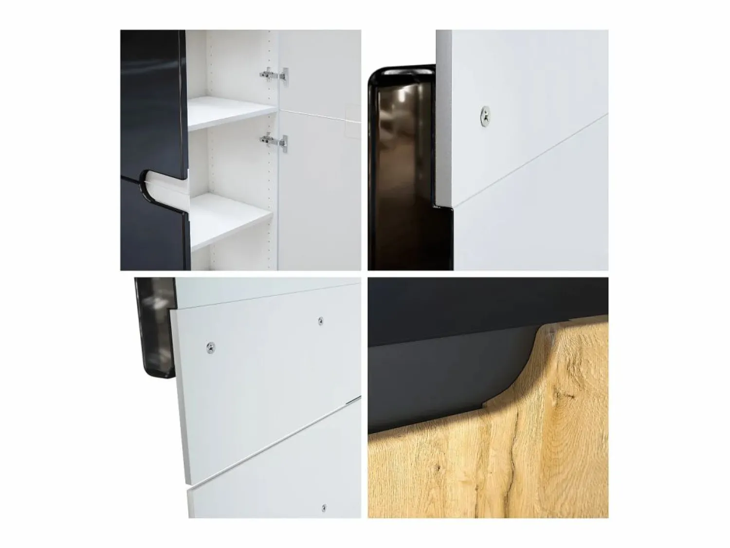 New Armario Oficina Logan V1, Mueble Archivador con 5 Compartimentos y 4 Puertas, mate/ de alto brillo (82 x 185 x 37 cm) Negro