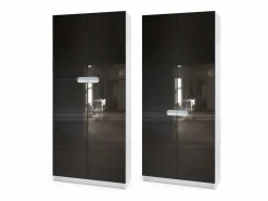 Outlet Armario Oficina Logan V1, Mueble Archivador con 5 Compartimentos y 4 Puertas, negro mate/burdeos de alto brillo (82 x 185 x 37 cm) Granate