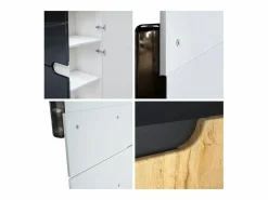 Outlet Armario Oficina Logan V1, Mueble Archivador con 5 Compartimentos y 4 Puertas, negro mate/burdeos de alto brillo (82 x 185 x 37 cm) Granate
