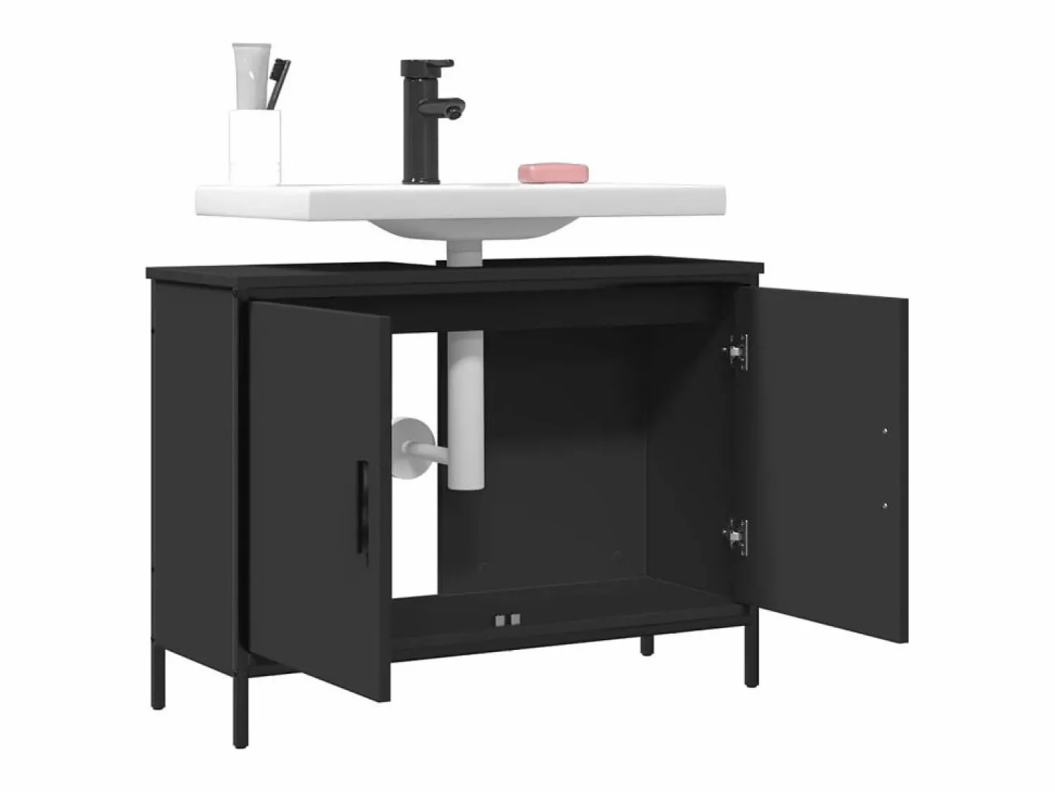 Sale Armario para lavabo de baño madera ingeniería 80x30x60 cm ES431307 Negro