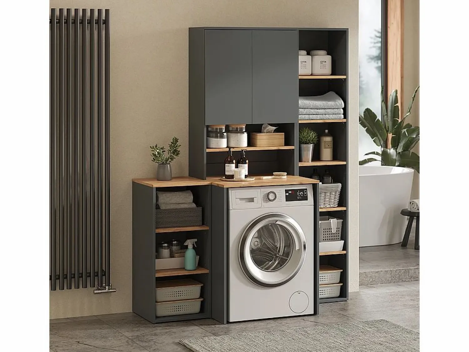 Outlet Armario para lavadora antracita/roble dorado 68x29x100.4 viktor Mueble Para Lavadora