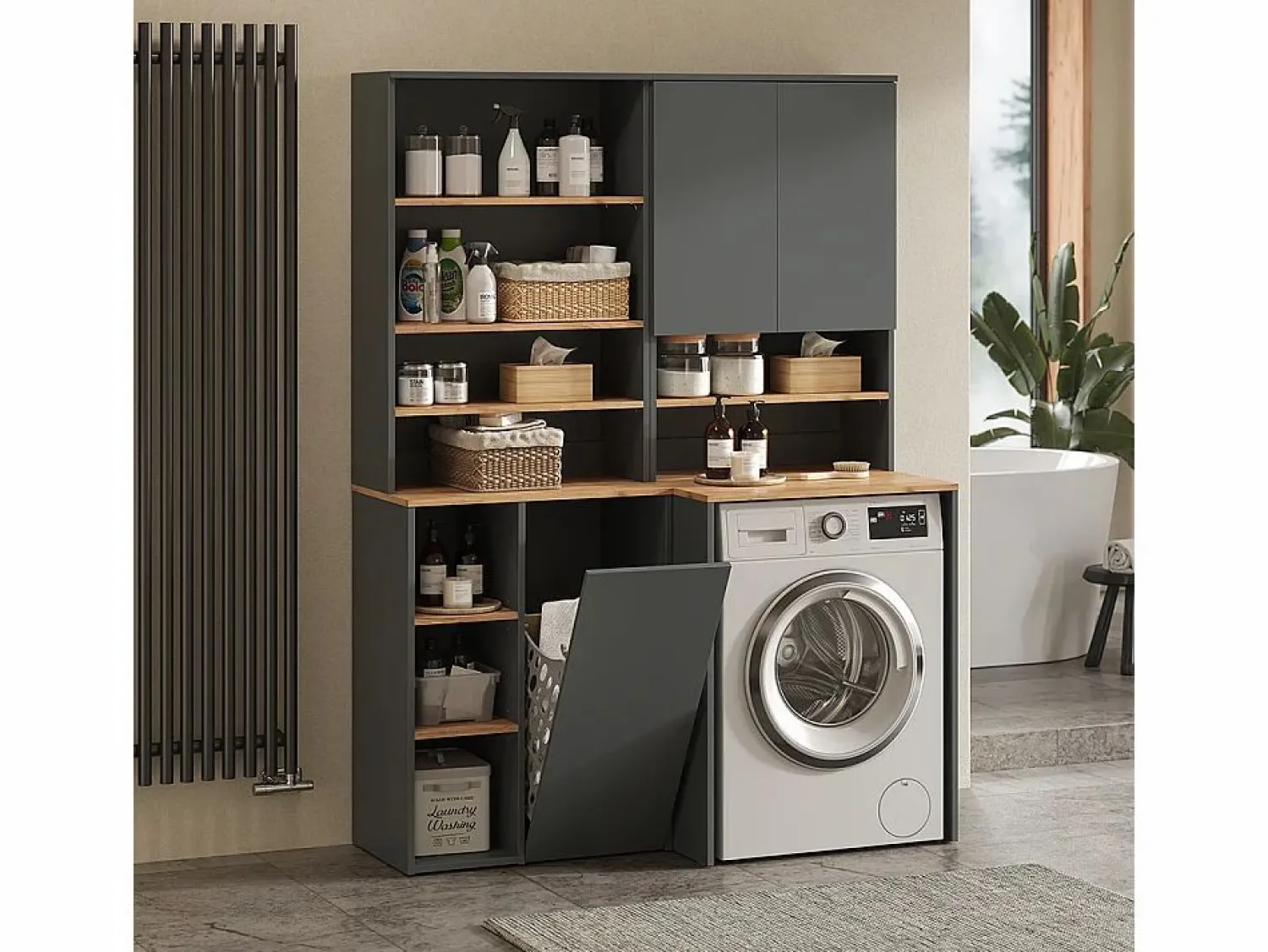 Vicco Armario para lavadora antracita/roble dorado 68x60x88.2 viktor