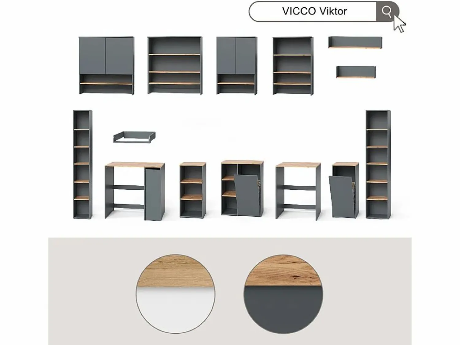 Vicco Armario para lavadora antracita/roble dorado 68x60x88.2 viktor