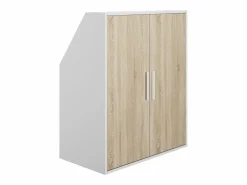 Sale Armario para techo abuhardillado 2 puertas en color blanco y natural - ADEZIO Mueble De Almacenaje|Armario Para Buhardilla