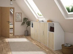 Sale Armario para techo abuhardillado 2 puertas en color blanco y natural - ADEZIO Mueble De Almacenaje|Armario Para Buhardilla