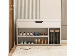 Outlet ARMARIO PARA ZAPATOS CON ASIENTO DE MADERA, 3 ESTANTES, APERTURA, , 80 CM Blanco