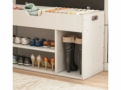 Outlet ARMARIO PARA ZAPATOS CON ASIENTO DE MADERA, 3 ESTANTES, APERTURA, , 80 CM Blanco
