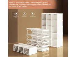 New Armario portátil, organizador de almacenaje, con puertas magnéticas, fácil montaje, puerta transparente, 170 x 69 x 50 cm, Blanco